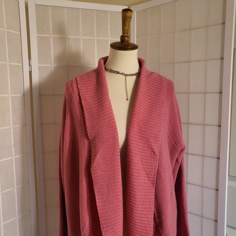 TALBOTS Wool Pink Open Cardigan Sweater New XL - Picture 2 of 9